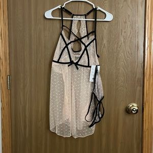 iCollection nude and black polka dot teddy and matching thong, size XL